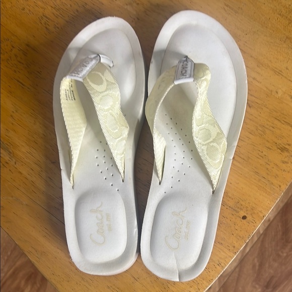 Coach White and Tan Flip Flops - Picture 4 of 6